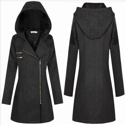 Women's Winter Thickened Cotton Jacket, Warm Coat - Hooded Oblique Zipper Long Ladies Jacket 1