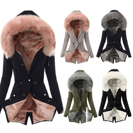 Women's Winter Coat Thickened Parker Coat With Fur Collar Hood Warm Snow Jacket Model E