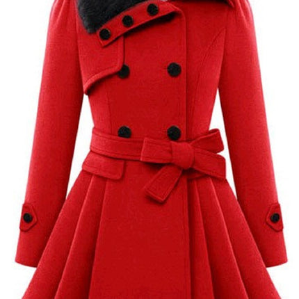 Women's Wool Blend Coat Casual Winter Jacket Double Breasted Lapel Trench Coat with Belt