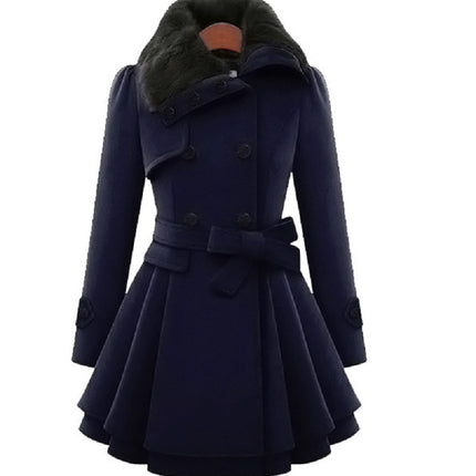 Women's Wool Blend Coat Casual Winter Jacket Double Breasted Lapel Trench Coat with Belt