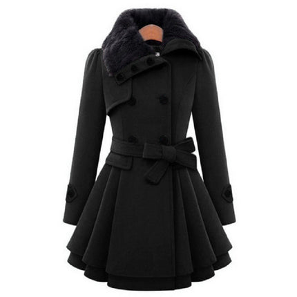 Women's Wool Blend Coat Casual Winter Jacket Double Breasted Lapel Trench Coat with Belt