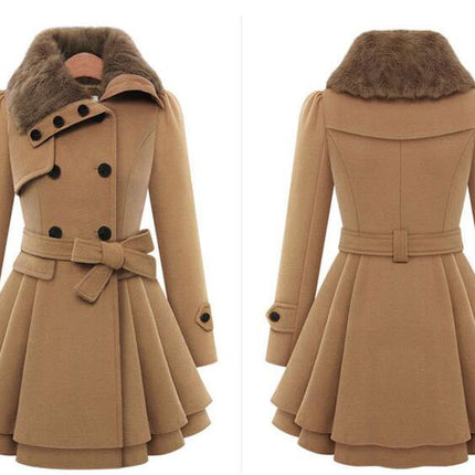 Women's Wool Blend Coat Casual Winter Jacket Double Breasted Lapel Trench Coat with Belt