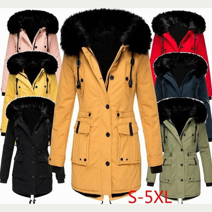 Women's Hooded Warm Winter Coat Multi Size Parka Faux Fur Lined Jacket Coat Model D