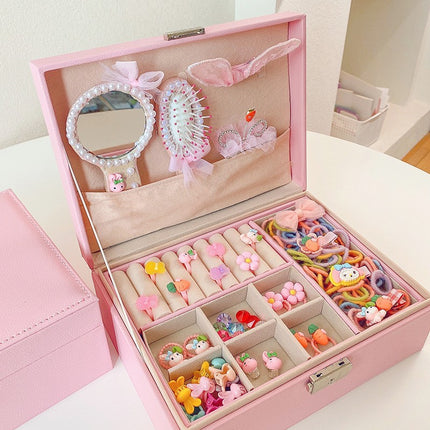 Girls Hair Accessory Set-with Double Jewelry Box-Includes Cute Cartoon Animal Hair Clips, Flower Hair Band Hair Rope