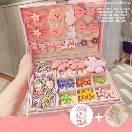 Girls Hair Accessory Set-with Double Jewelry Box-Includes Cute Cartoon Animal Hair Clips, Flower Hair Band Hair Rope