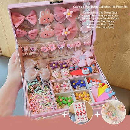 Girls Hair Accessory Set-with Double Jewelry Box-Includes Cute Cartoon Animal Hair Clips, Flower Hair Band Hair Rope