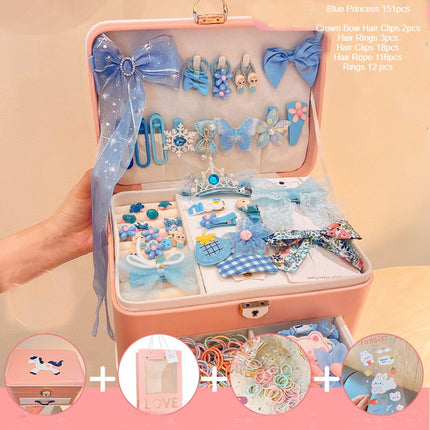 Baby Girl Hair Accessories Fitted Gift Box for Hair Clips Tie Bow Clips Hair Clips Bracelets Necklaces Multi-Pocket Storage Boxes