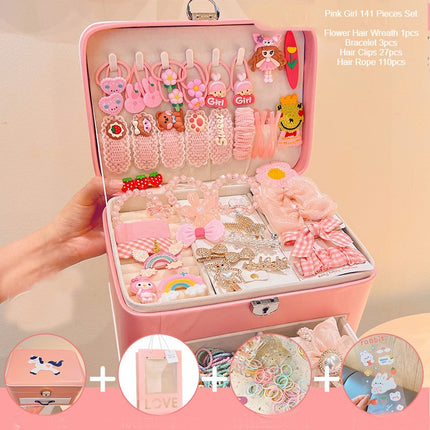 Baby Girl Hair Accessories Fitted Gift Box for Hair Clips Tie Bow Clips Hair Clips Bracelets Necklaces Multi-Pocket Storage Boxes