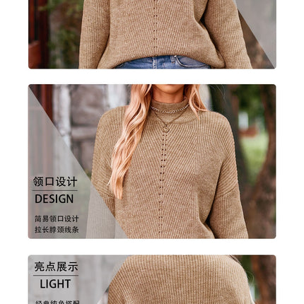 Autumn and Winter Women's Solid Color Half High Neck Loose Knit Sweater Fashion Drop Shoulder Sleeve Big Size Sweater Top