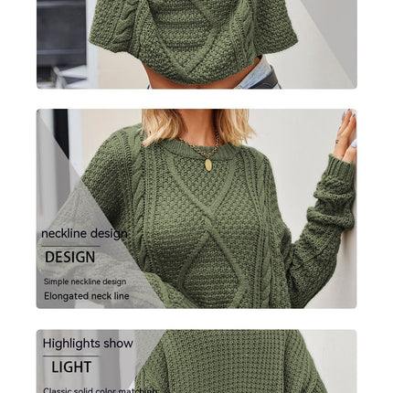 Women's Knit Tops Autumn Loose Knit Short Tops Twisted Button Rope Knit Knit Crew Neck Pullover Sweater