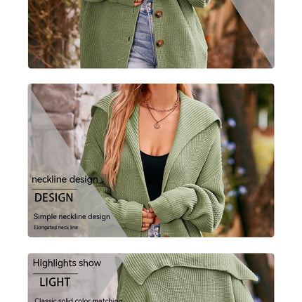 Women's Long Knit Jacket Solid Color Casual Placket Long Sleeve Button Cardigan Sweater Knit Lapel Tunic with Pocket