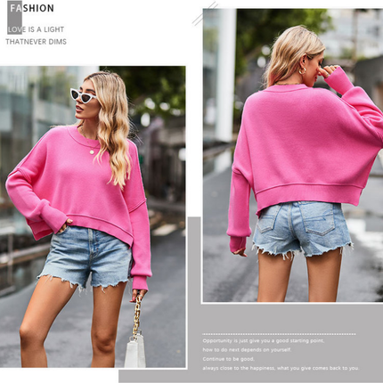 Women's Fall Loose Drop Shoulder Sweater Round Neck Long Sleeve Top Long Sleeve Pullover Women's Outing Top