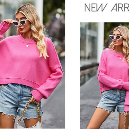 Women's Fall Loose Drop Shoulder Sweater Round Neck Long Sleeve Top Long Sleeve Pullover Women's Outing Top