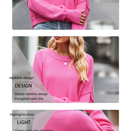 Women's Fall Loose Drop Shoulder Sweater Round Neck Long Sleeve Top Long Sleeve Pullover Women's Outing Top