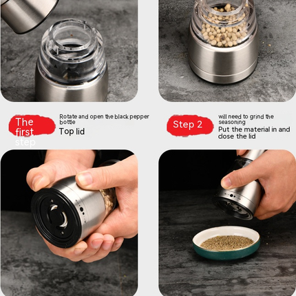 Stainless Steel Salt and Pepper Mill, Adjustable Coarseness Manual Pepper Mill, Professional Spice and Seed Grinder