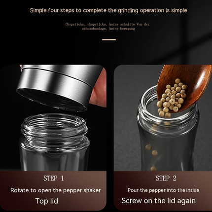 Stainless Steel Lid-Salt and Pepper Mill Adjustable Ceramic Glass Bottle Pepper and Salt Mill