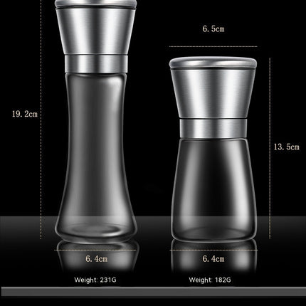 Stainless Steel Lid-Salt and Pepper Mill Adjustable Ceramic Glass Bottle Pepper and Salt Mill