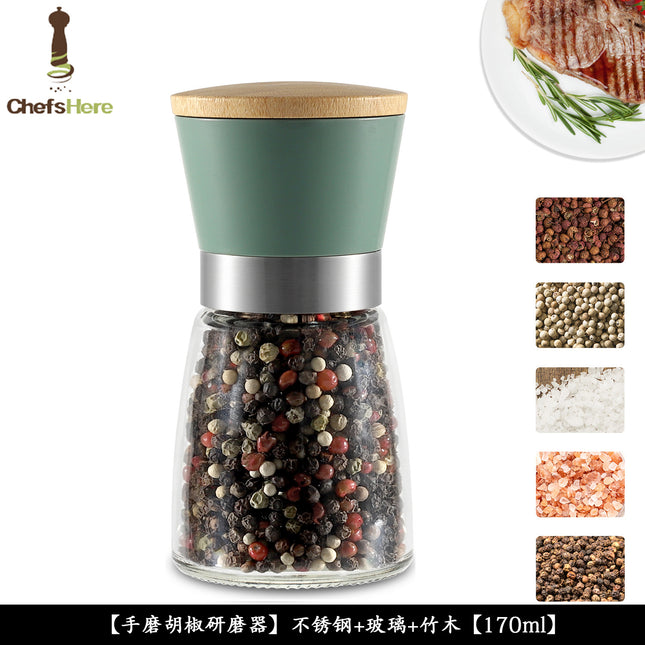 Bamboo Lid Manual Salt and Pepper Mill Set - Adjustable Coarse and Fine Pepper Grinder Pepper Grill Grinders