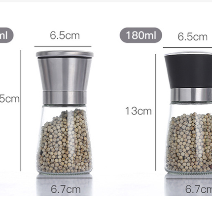 Salt and Pepper Grinder, Adjustable Roughness High Quality Stainless Steel Spice Grinder, Glass Body Ceramic Blade