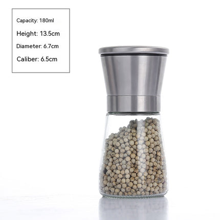 Salt and Pepper Grinder, Adjustable Roughness High Quality Stainless Steel Spice Grinder, Glass Body Ceramic Blade