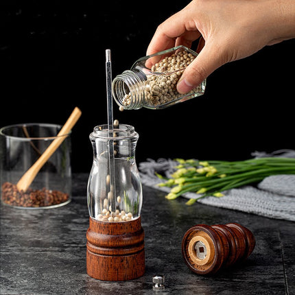 Wooden Pepper Grinder, Manual Salt and Pepper Grinder, with Visual Window Adjustable