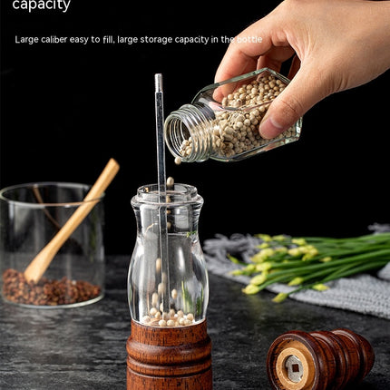 Wooden Pepper Grinder, Manual Salt and Pepper Grinder, with Visual Window Adjustable