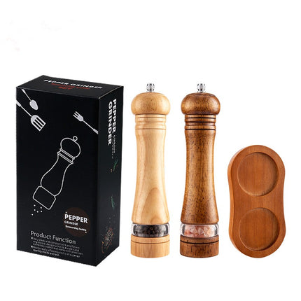 Pepper Grinder Set, Wooden Salt and Pepper Mills with Adjustable Coarseness, Refillable Manual Pepper Mill Grinder for Home Cook