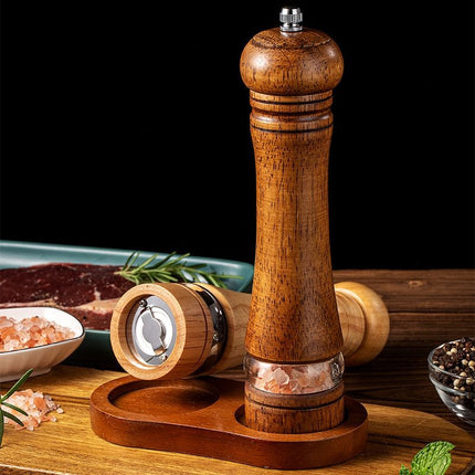 Pepper Grinder Set, Wooden Salt and Pepper Mills with Adjustable Coarseness, Refillable Manual Pepper Mill Grinder for Home Cook