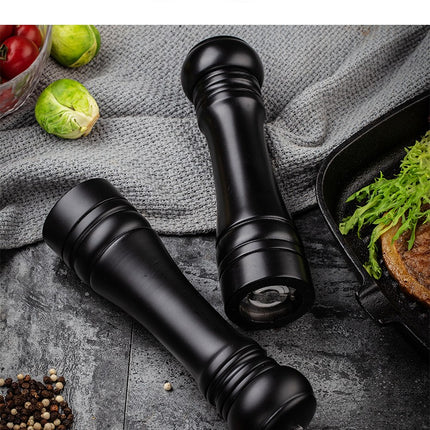 Salt and Pepper Grinder Single, Rubberwood Pepper Grinder, Matte Black, Pepper Shaker with Ceramic Core