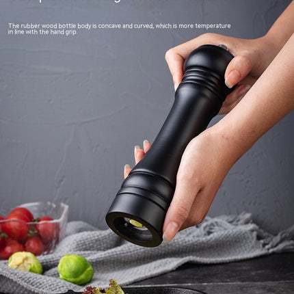 Salt and Pepper Grinder Single, Rubberwood Pepper Grinder, Matte Black, Pepper Shaker with Ceramic Core