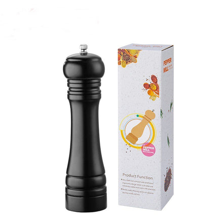 Salt and Pepper Grinder Single, Rubberwood Pepper Grinder, Matte Black, Pepper Shaker with Ceramic Core