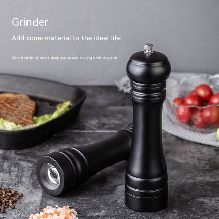 Salt and Pepper Grinder Single, Rubberwood Pepper Grinder, Matte Black, Pepper Shaker with Ceramic Core