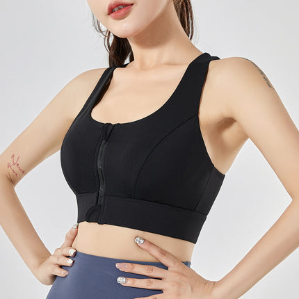 Front Zipper Sports Underwear Shockproof High Strength One-piece Fixed Cup Outer Wear Back Fitness Yoga Back Heart Bra