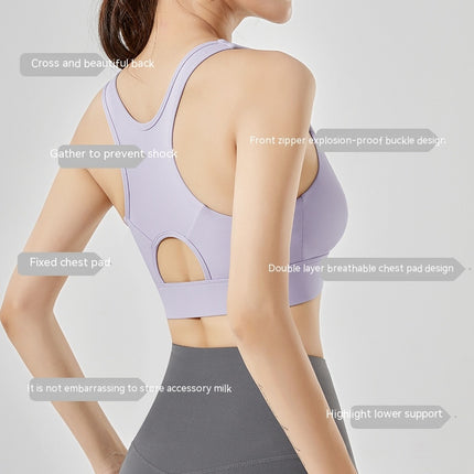 Front Zipper Sports Underwear Shockproof High Strength One-piece Fixed Cup Outer Wear Back Fitness Yoga Back Heart Bra