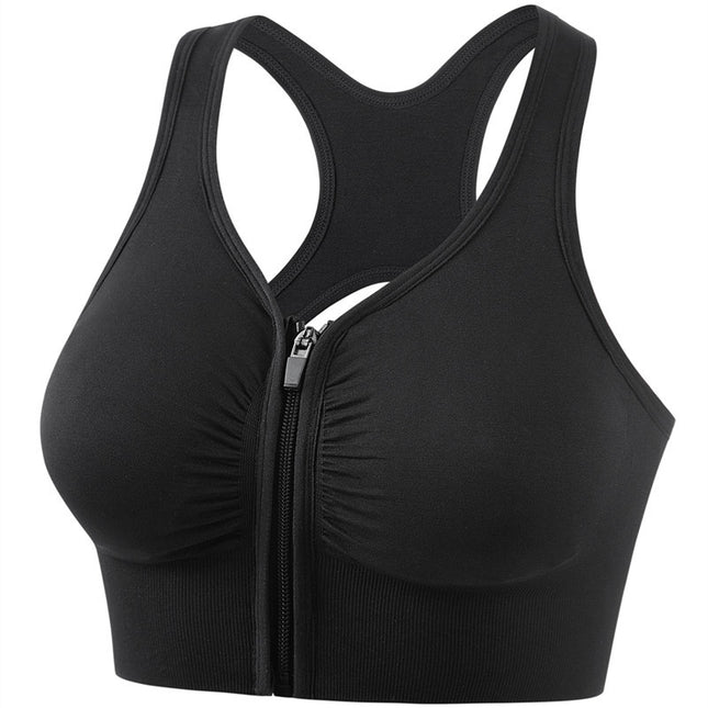 Anti-shock gathered large size running yoga fitness sports bra hollow back front zipper sports underwear female