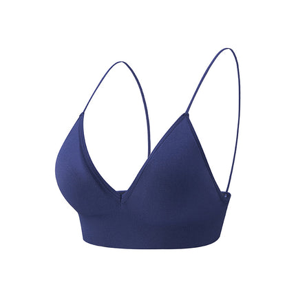 Women's triangle cup removable padded non-steel ring bra deep V character triangle cup non-marking bra