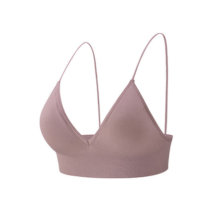 Women's triangle cup removable padded non-steel ring bra deep V character triangle cup non-marking bra