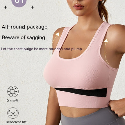 Women's Sports Bra Running Shockproof Gathering Non-Steel Ring Sports Underwear Fitness Yoga Tank Top Impact Support Strappy Seamless Fitness Sports Underwear