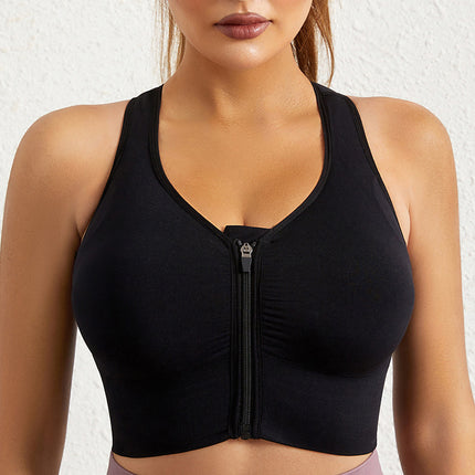 Front Zipper Sports Bra High Impact Shoulder Strap Back Support Gym Running Shockproof Quick Dry Top