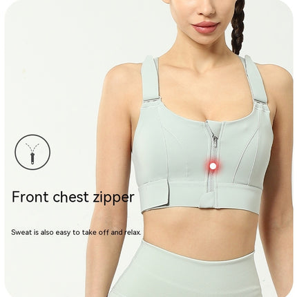 Sports Bra Fixed Breast Pads Zipper Front Women's Bra with Adjustable Straps Cross Back Support Fitness Bra