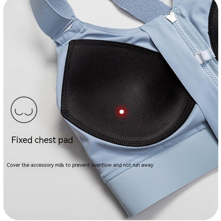 Sports Bra Fixed Breast Pads Zipper Front Women's Bra with Adjustable Straps Cross Back Support Fitness Bra