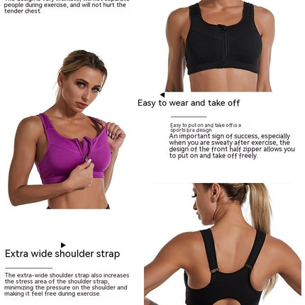 Women's Sports Bra Front Zipper High Impact Zipper Bra Wire-free Fitness Sports Bra (Gym) Running Yoga Bra (Breathable) Sleep Daily Corset