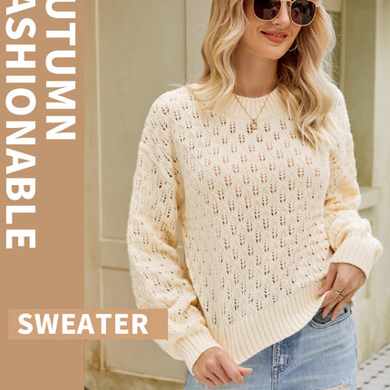 Women's Autumn and Winter Knitted Sweater Long Sleeve Design Sense Skeleton Loose Round Neck Loose Hollow Knit Pullover