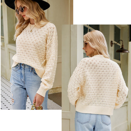 Women's Autumn and Winter Knitted Sweater Long Sleeve Design Sense Skeleton Loose Round Neck Loose Hollow Knit Pullover