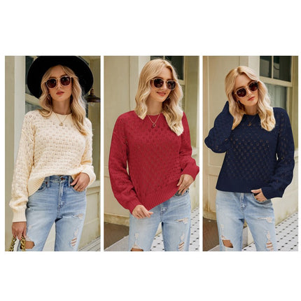 Women's Autumn and Winter Knitted Sweater Long Sleeve Design Sense Skeleton Loose Round Neck Loose Hollow Knit Pullover