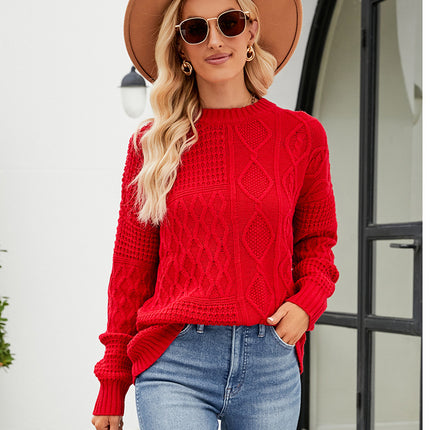 Women's fall and winter fashion pullover knit sweater half-high neck long-sleeved twist pattern knit sweater casual lazy wind pullover sweater tops