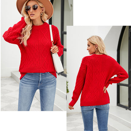 Women's fall and winter fashion pullover knit sweater half-high neck long-sleeved twist pattern knit sweater casual lazy wind pullover sweater tops