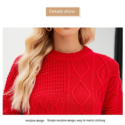 Women's fall and winter fashion pullover knit sweater half-high neck long-sleeved twist pattern knit sweater casual lazy wind pullover sweater tops