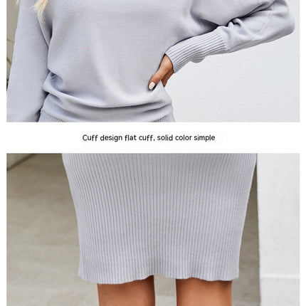 Temperament Women's Solid Color Long Knit Dress Minimalist Style Thin Bag Hip High Neck Sweater Dress Dress Wrap