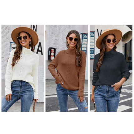 Women Turtleneck Sweater High Neck Long Sleeve Knit Pullover Sweater Casual Solid Color Loose Jumper Top